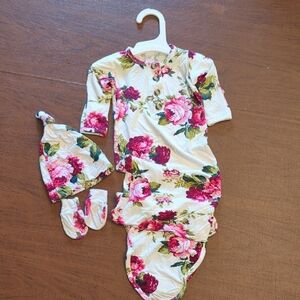 Lou Lou & Company "Evelyn" Pink Floral Knotted Sleep Gown NB